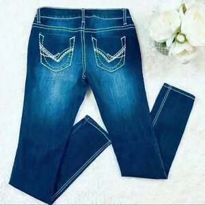 Bongo‎ Faded Dark Wash “Western Style” Webbed Faded Blue Skinny Jeans Size 7